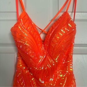 ✨PROM✨ ABSOLUTELY GORGEOUS Sequin Strappy Long Dress Gown in Bright Orange NWT